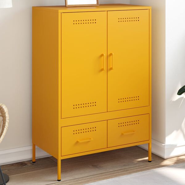 vidaXL Highboard Mustard Yellow Cold-rolled Steel 26.8x15.4x40.0 in