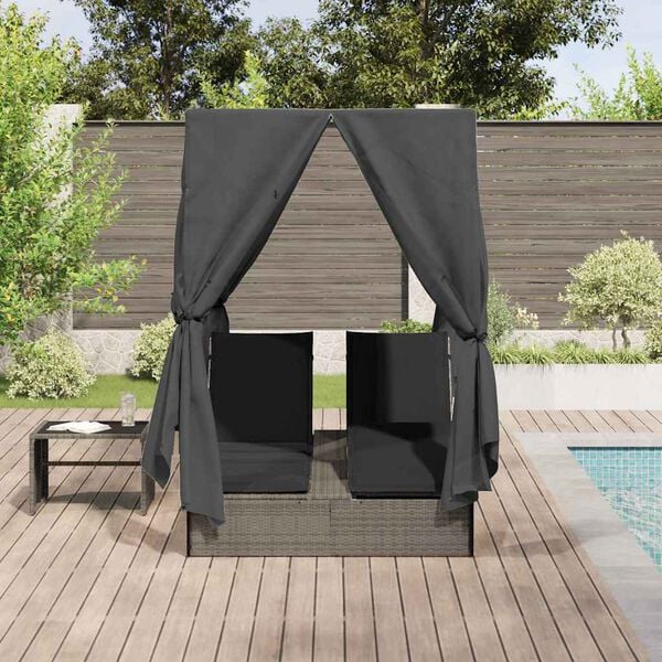 vidaXL Double Sun Lounger with Roof Gray 205 x 129 x 200 cm PE rattan