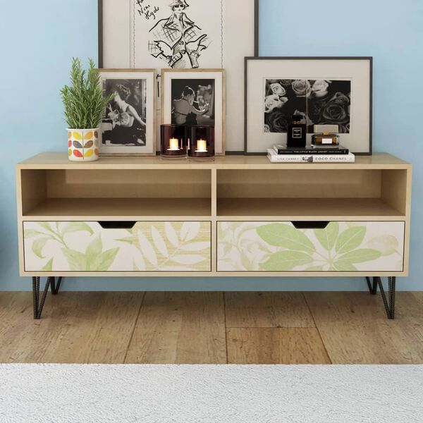 vidaXL TV Cabinet Brown, White, Green MDF, Steel 47.2 x 11.8 x 19.7 in