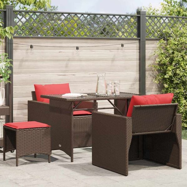 vidaXL Garden Sofa Set Brown PE rattan 4 Piece Modular Garden Sofa Set