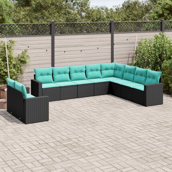 vidaXL Garden Sofa Set Black and Blue PE rattan Large Modular