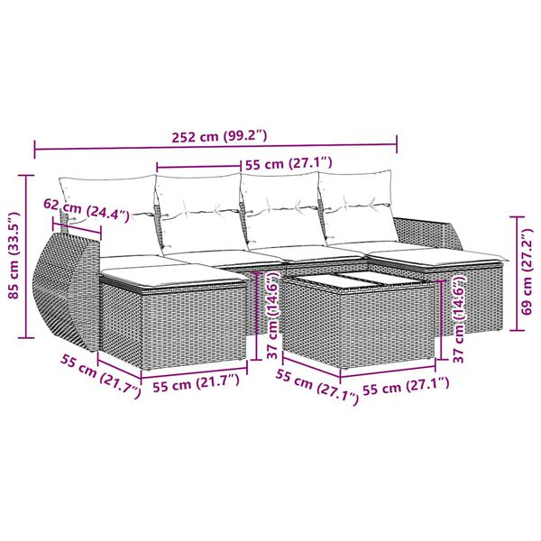 vidaXL Garden Sofa Set Black PE rattan, Powder-coated steel, Tempered glass