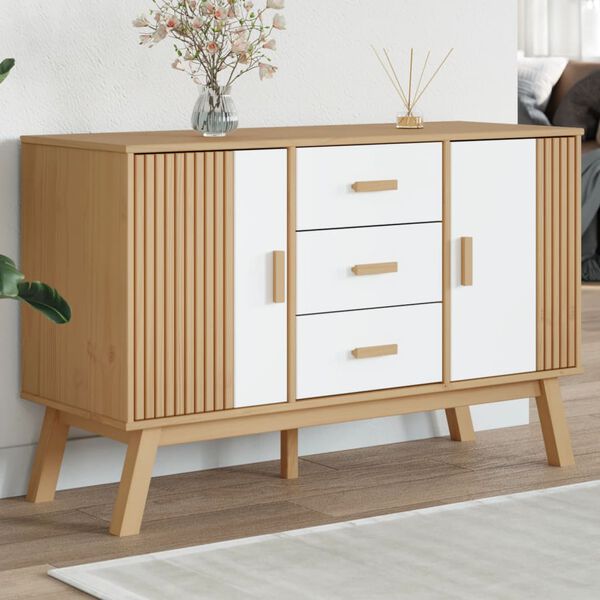 vidaXL Sideboard White and Brown Solid Pine Wood