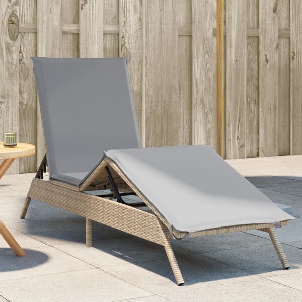 vidaXL Sun Lounger Beige, Light Grey Poly Rattan, Powder-Coated Steel