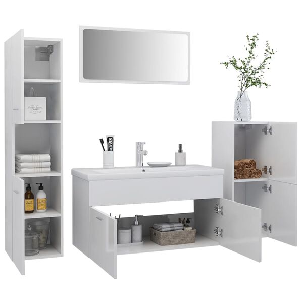 vidaXL Bathroom Furniture Set High gloss white