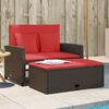 vidaXL Patio Sofa Brown and Red Poly Rattan 2-Seater