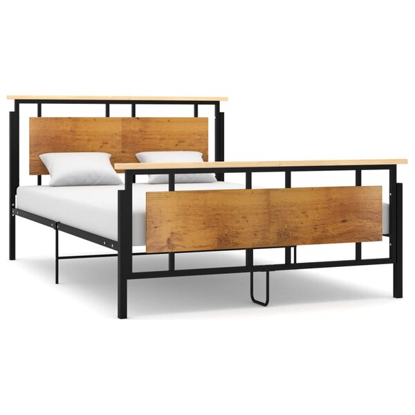 vidaXL Bed Frame Black, Oak Solid oak wood, powder-coated metal, MDF
