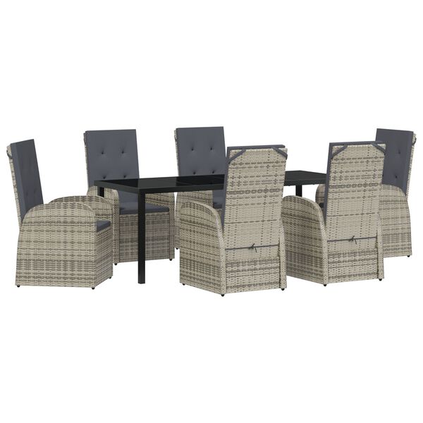 vidaXL Garden Dining Set with Cushion 7 pcs Grey Poly Rattan