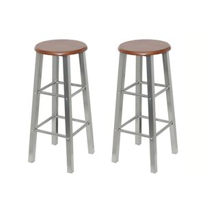 vidaXL Bar Stool Set of 2 Brown and Silver Steel Frame with MDF Seat