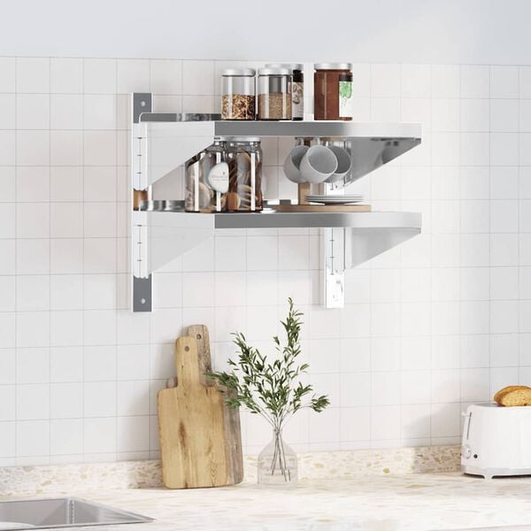 vidaXL Wall Shelf Silver Stainless Steel Standard Wall Mounting