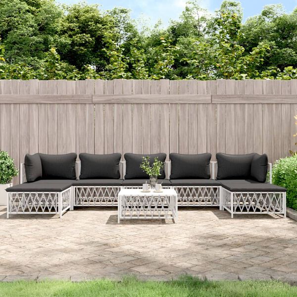 vidaXL Garden Lounge Set White Woven fabric, powder-coated steel, textilene