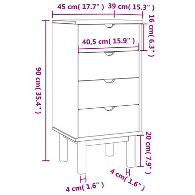 vidaXL Drawer Cabinet OTTA Brown&White 17.7"x15.4"x35.4" Solid Wood Pine