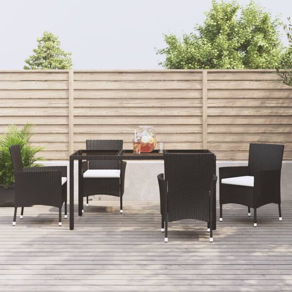 vidaXL 5 Piece Patio Dining Set with Cushions Black Poly Rattan
