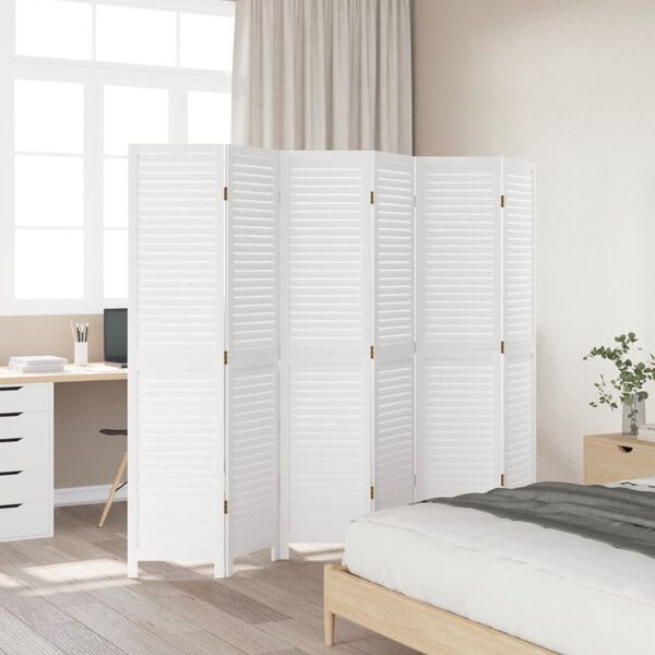 vidaXL Room Divider 6 Panels White Solid Wood Paulownia