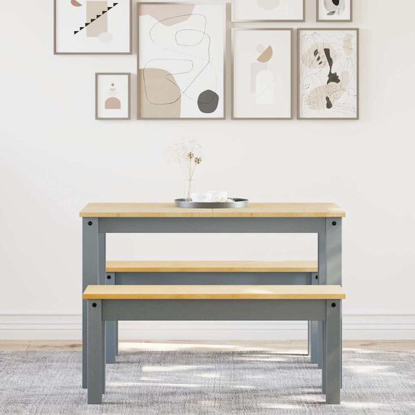 vidaXL Dining Set Grey Solid pine wood with honey wax finish Medium