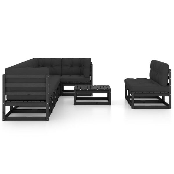 vidaXL Garden Lounge Set Black Solid pine wood Large Modular