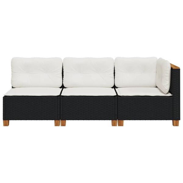 vidaXL Garden Sofa Set of 3 Black PE rattan Large Modular