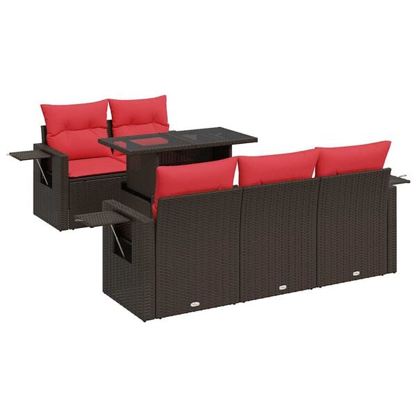 vidaXL 6 Piece Patio Sofa Set with Cushions Brown Poly Rattan Acacia