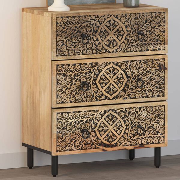 vidaXL Side Cabinet Natural Mango Wood Solid mango wood, iron legs Small