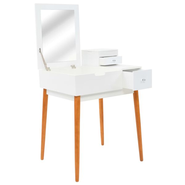 vidaXL Dressing Table White and Brown MDF, Glass, Pinewood, Metal Medium