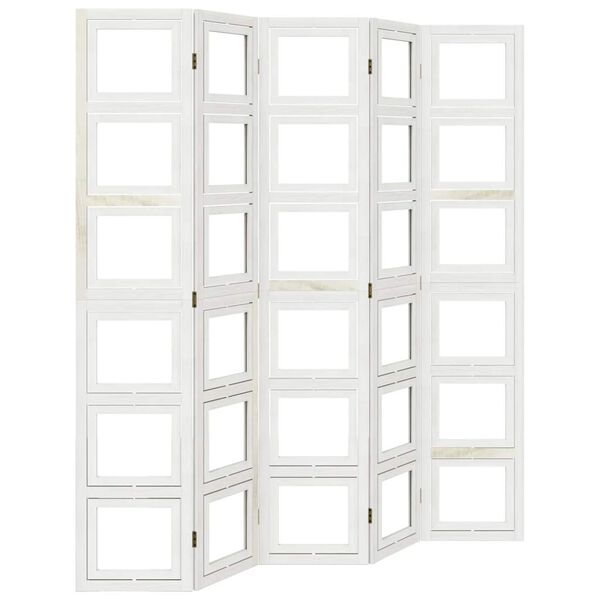 vidaXL Room Divider 5 Panels White Solid Wood Paulownia
