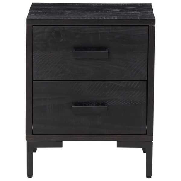 vidaXL Bedside Cabinet Black Solid pinewood, engineered wood, metal Medium