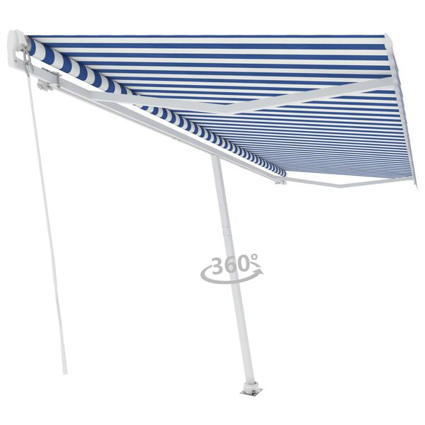 vidaXL Retractable Awning Blue and White Powder-Coated Aluminum