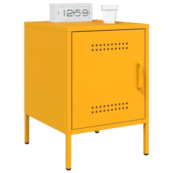 vidaXL Bedside Cabinet Set of 2 Mustard Yellow Steel Medium