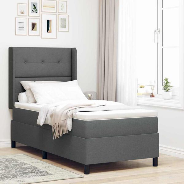 vidaXL Box Spring Bed with Mattress Dark gray 39.4" x 78.7" fabric