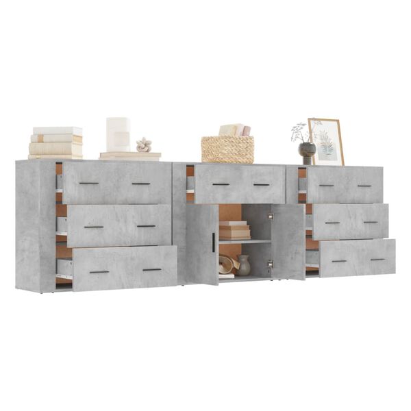 vidaXL Sideboards 3 pcs Concrete Gray Engineered Wood