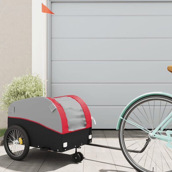 vidaXL Bike Trailer Black and Red 66.1 lb Iron