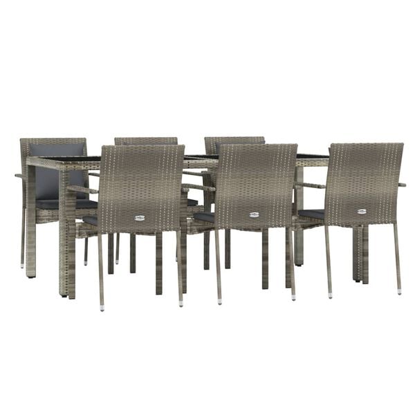 vidaXL Garden Dining Set Grey PE rattan 7 Piece Durable