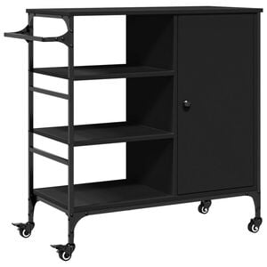vidaXL Kitchen Trolley Black 34.4"x15.2"x33.3" Engineered Wood