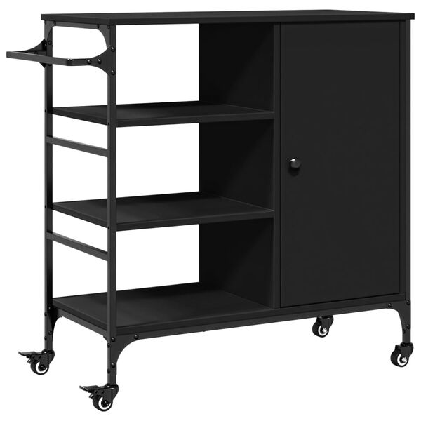 vidaXL Kitchen Trolley Black 34.4"x15.2"x33.3" Engineered Wood