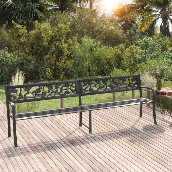 vidaXL Garden Bench Black Powder-coated steel, plastic 97 in wide