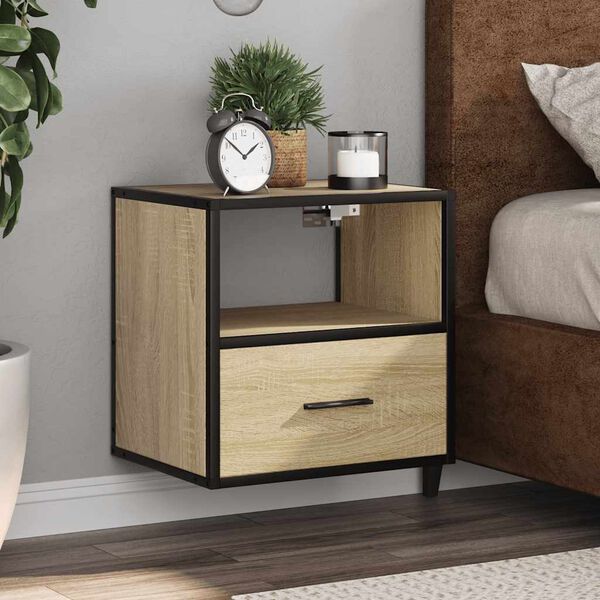 vidaXL Wall-mounted Nightstand Set of 2 Sonoma oak Engineered wood, metal