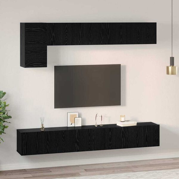 vidaXL TV Cabinet Set Wall-mounted 5 pcs Black Oak Engineered Wood