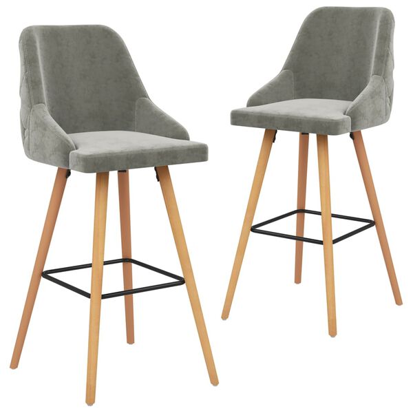 vidaXL Bar Chair Set of 2 Light Grey Velvet One Size Footrest