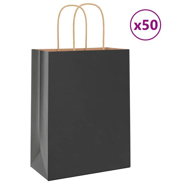 vidaXL Paper Bags 50 pcs with Handles Black 8.3x4.3x11.0"
