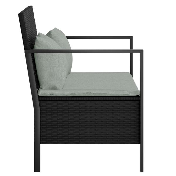 vidaXL Garden Bench Black PE rattan 2-Seater Garden Bench Rectangular