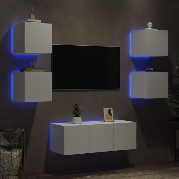 vidaXL TV Wall Unit White Engineered wood Medium TV Wall Unit