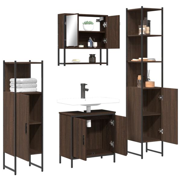 vidaXL Bathroom Furniture Set Brown Oak Engineered Wood Standard