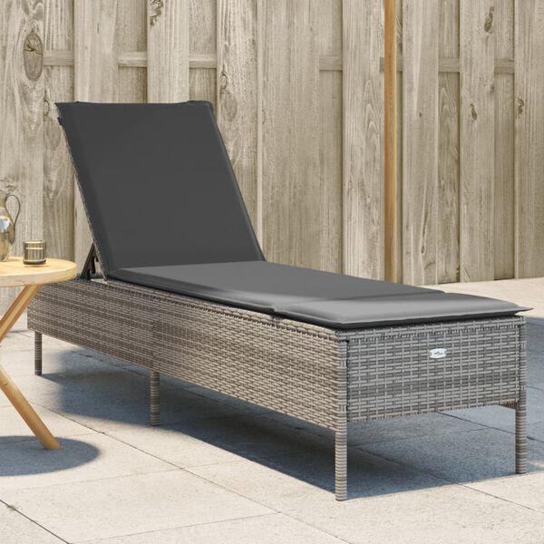 vidaXL Sun Lounger Grey Poly Rattan Standard Adjustable Armrests