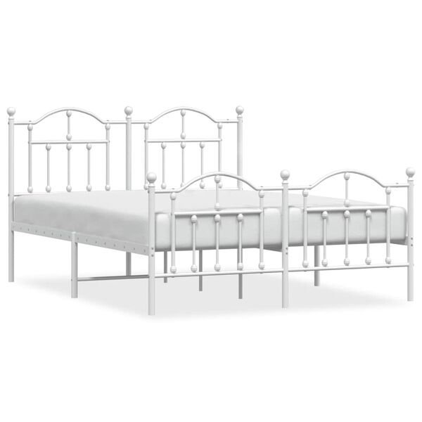 vidaXL Bed Frame White Powder-Coated Steel Double Bed Frame