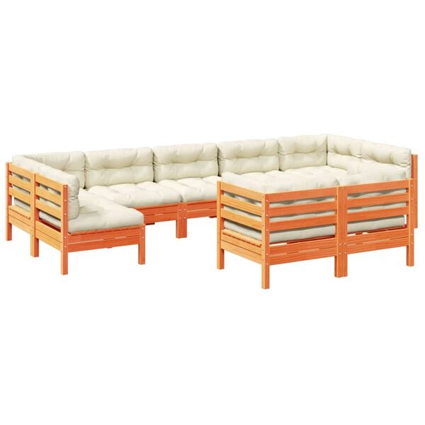 vidaXL Garden Sofa Set Wax Brown, Cream Solid Pine Wood, Oxford Fabric