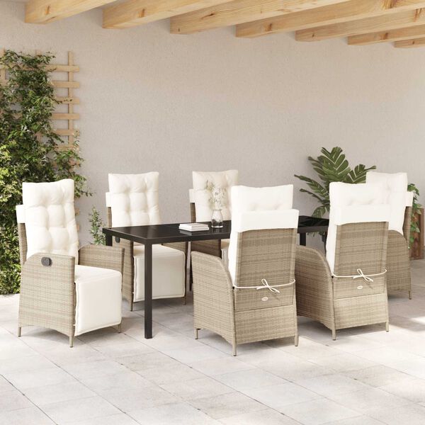 vidaXL Garden Dining Set with Cushion 7 pcs Beige Poly Rattan