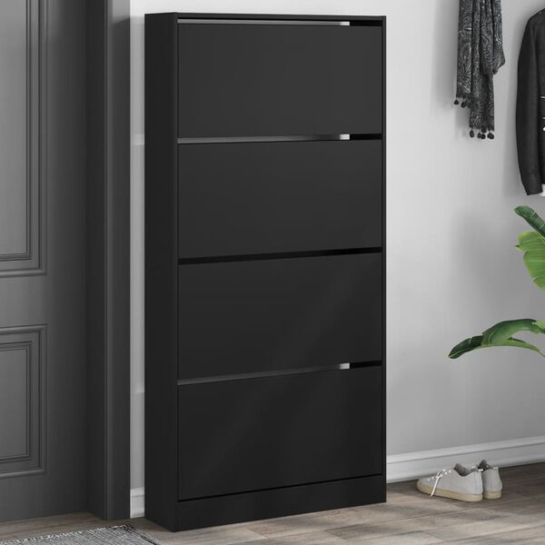 vidaXL Shoe Cabinet Black Engineered wood Tall Shoe Cabinet