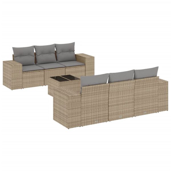 vidaXL Patio Sofa Set Beige PE Rattan Large Modular