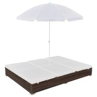 vidaXL Patio Lounge Bed with Umbrella Poly Rattan Brown