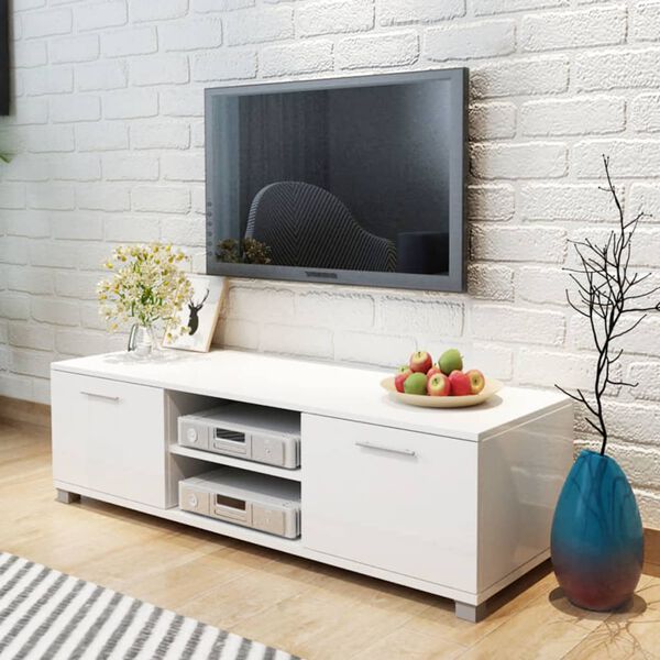 vidaXL TV Stand High-gloss white Engineered wood, MDF 47.2x15.9x13.8 in